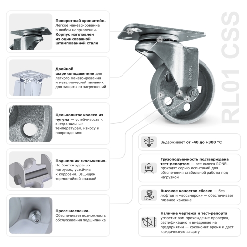 Колесо термостойкое RONEL RL01 CSS 80
