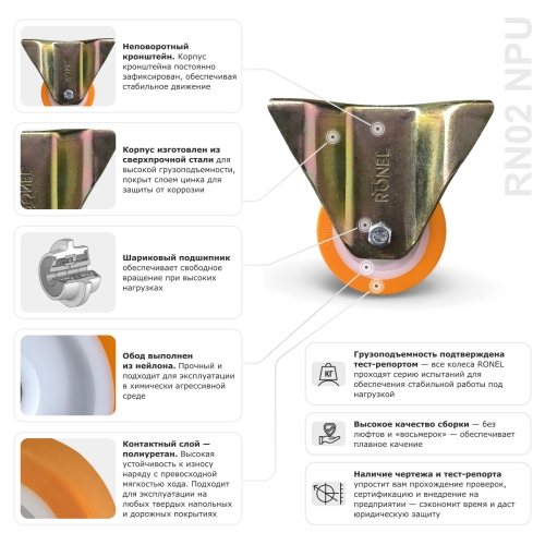 Колесо большегрузное полиуретановое RONEL RN02 NPU 125